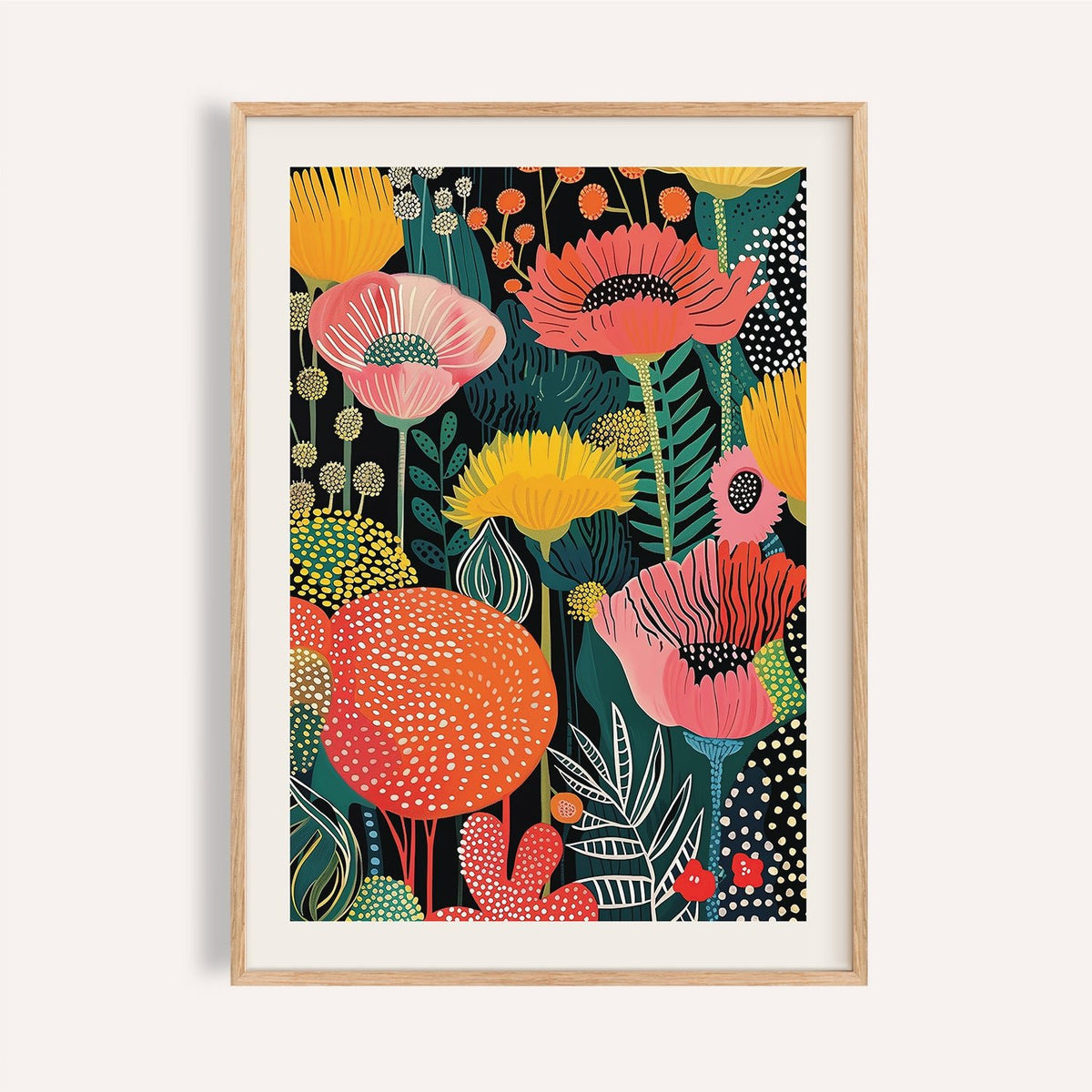 Deep red and yellow wall art flower print for kitchen walls