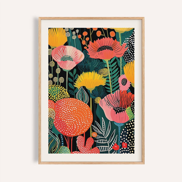 Deep red and yellow wall art flower print for kitchen walls