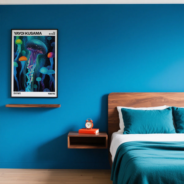 Japanese art prints with abstract jellyfish design for bedroom walls.