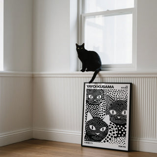 Black Cats Poster inspired by the polka dot works of Yayoi Kusama
