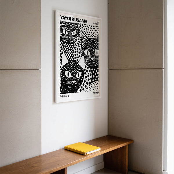 Vibrant cat wall art with polka dot details