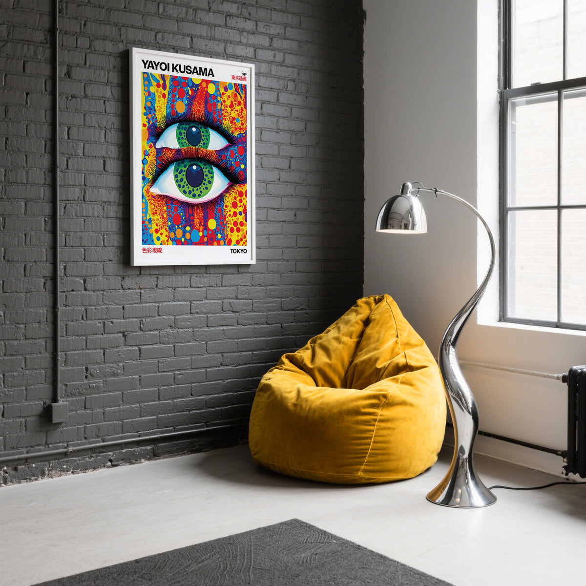 Vibrant abstract dotted eyes in colourful funky wall art