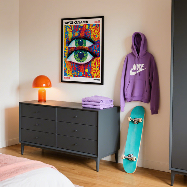 Eye-catching colourful patterns in Yayoi Kusama funky wall art