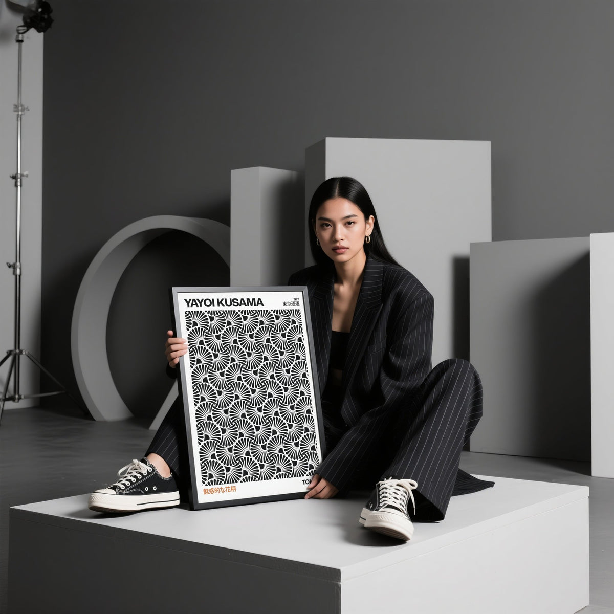 Hypnotic Wall Art displayed with Japanese Model