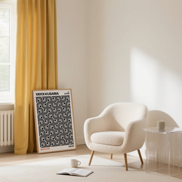 Yayoi Kusama-inspired hypnotic wall art enhancing stylish interiors