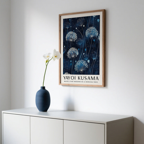 Contemporary gallery wall with modern blue and white wall art