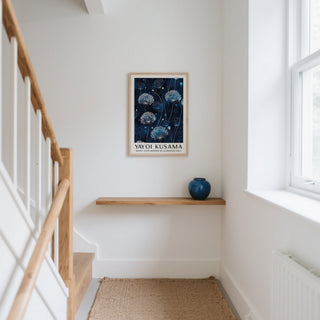 Premium art print combining dots and florals in blue and white wall art