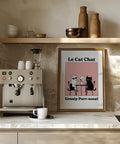 Funny cat poster with stylish cats enjoying coffee
