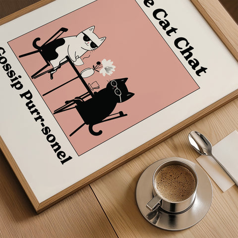 Le Cat Chat funny art print for coffee lovers
