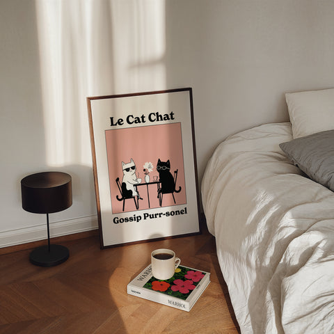 Humorous cat art print for cat lovers' spaces
