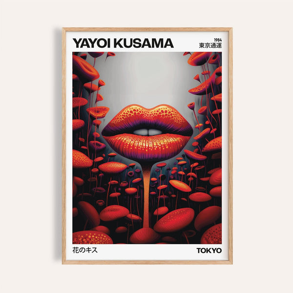 Vibrant red lips featured in Yayoi Kusama-inspired strange wall art