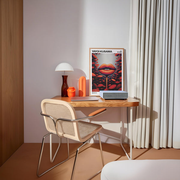 Funky red lips design showcased in captivating strange wall art print