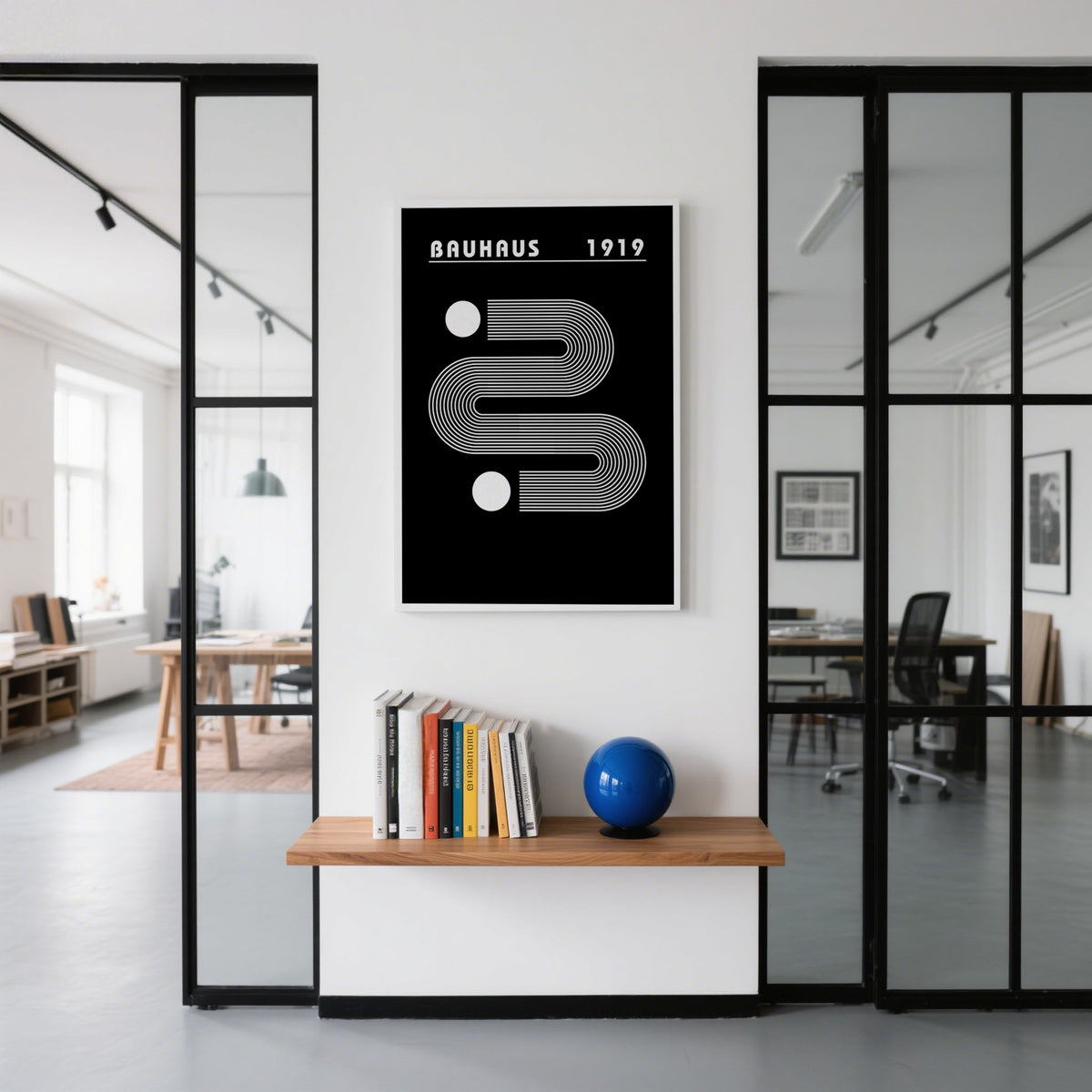 Framed black minimalist art perfect for contemporary office spaces