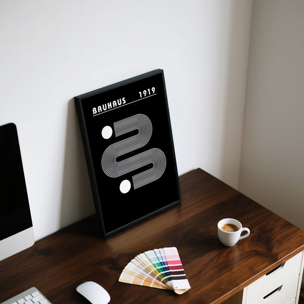 Bauhaus black minimalist art print with timeless geometric appeal