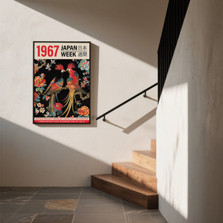 Japandi Art Prints of two love birds in entrance staircase
