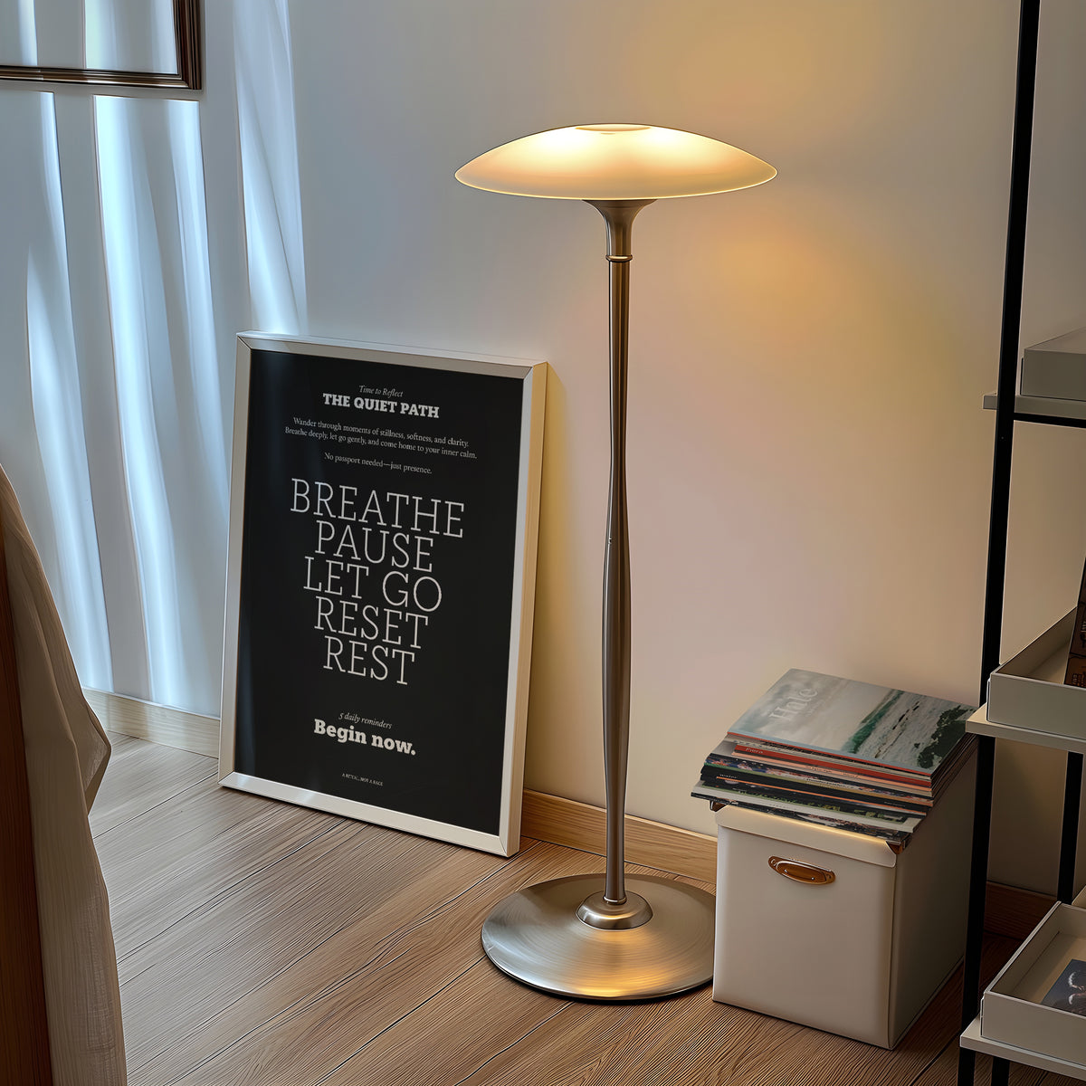 Present moment reflection captured in meditation wall art style