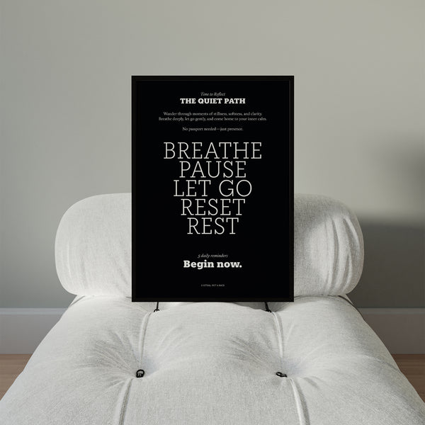Begin now phrase in bold type on calming meditation wall art