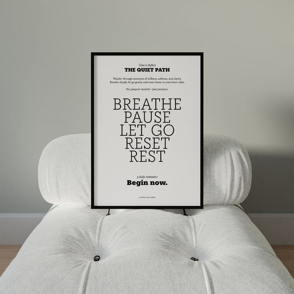 Reset and rest theme in serene black and white meditation poster