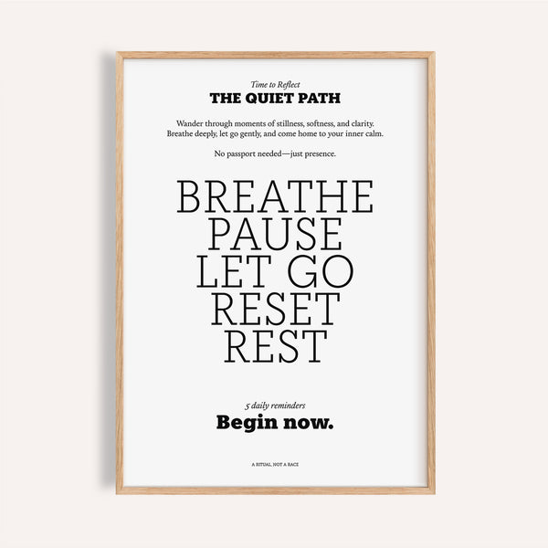 White minimalist meditation poster with gentle breath reminders