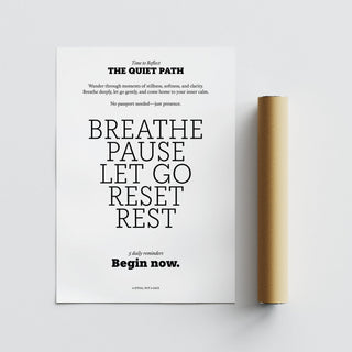 Minimalist layout highlighting breath and presence in meditation poster