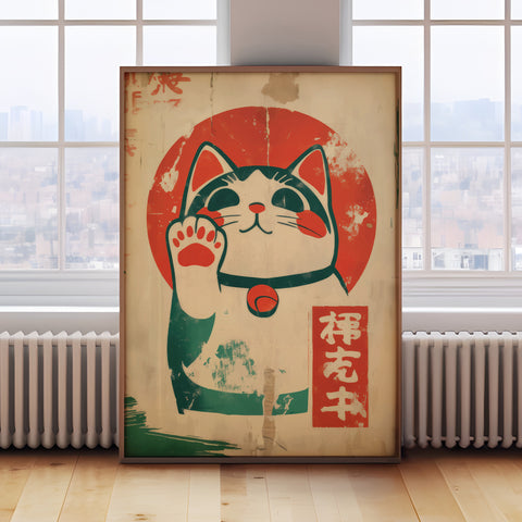 Japanese Maneki Neko Cat print