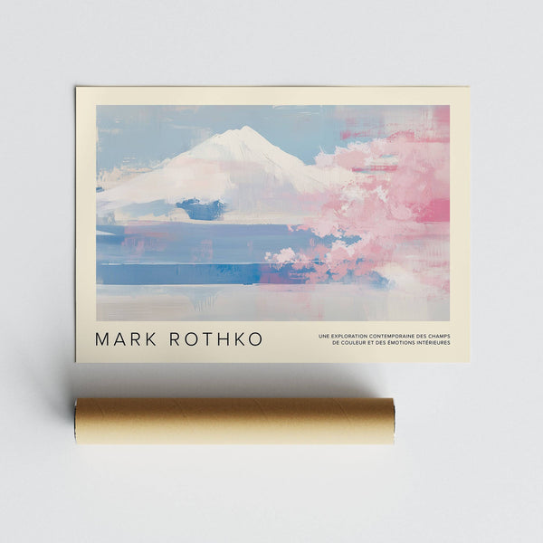 Cherry blossom tones used in abstract mountain landscape wall art