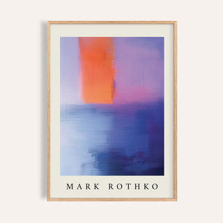 Framed Rothko Art print with orange, purple and blue abstract colour blocks with white border