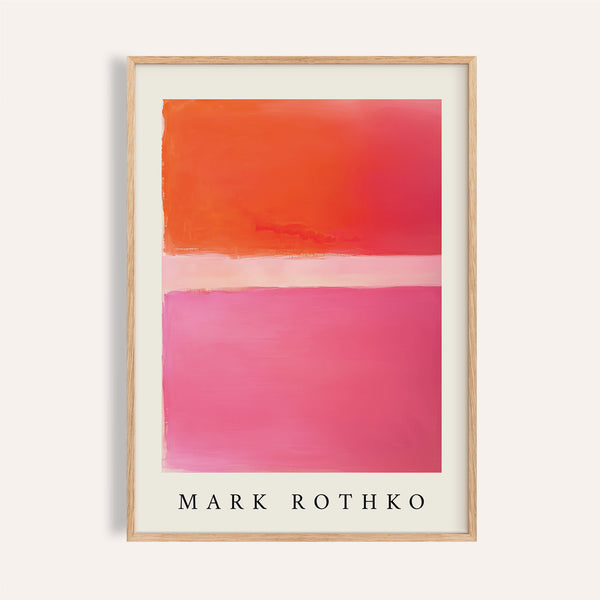 Pink and orange wall art featuring bold colour blocks