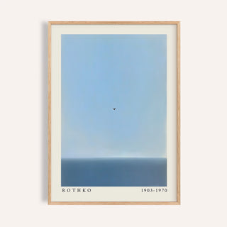 Blue wall art with minimalist sky and ocean horizon for calm spaces

