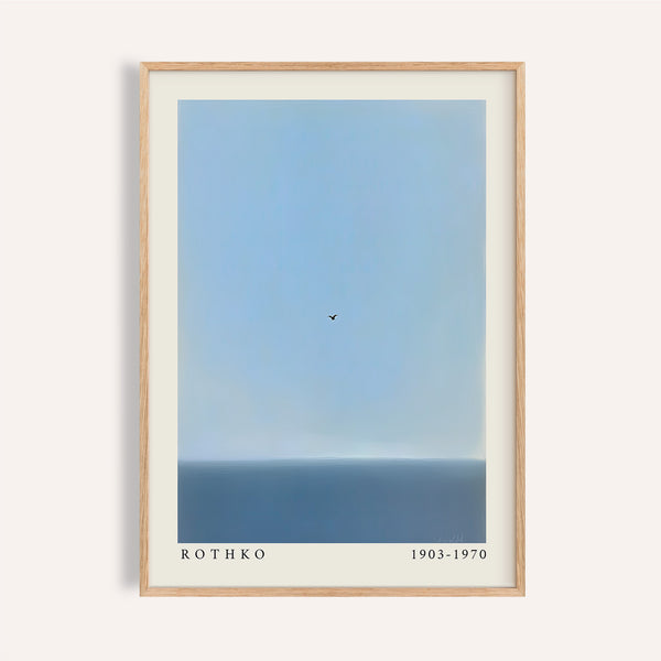 Blue wall art with minimalist sky and ocean horizon for calm spaces

