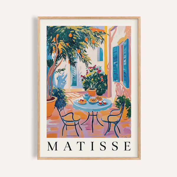 Wall art Mediterranean print showing a citrus tree over a breakfast table