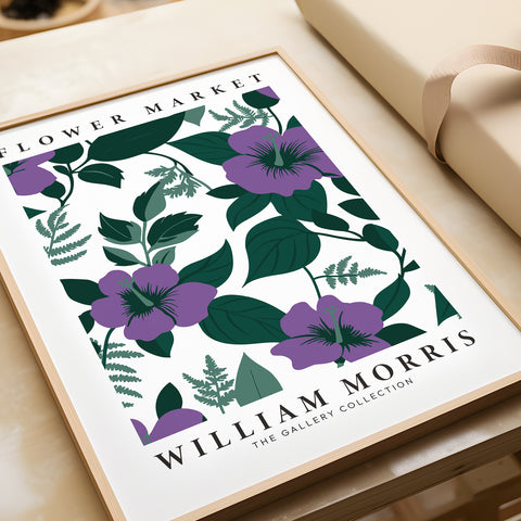 Purple botanical artwork by William Morris
