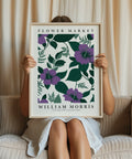 William Morris-style floral print with purple blooms
