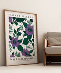 Purple floral wall art poster in vintage William Morris style
