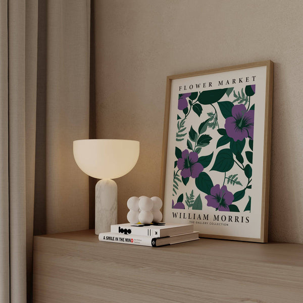 Detailed purple flower artwork print perfect for traditional living room decoration