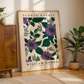 Deep purple flower artwork capturing William Morris’s detailed floral style