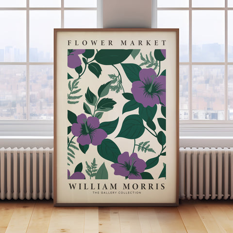 William Morris Purple Floral Art Print with botanical design
