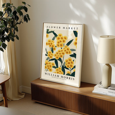 William Morris-style yellow flower poster for cheerful decor
