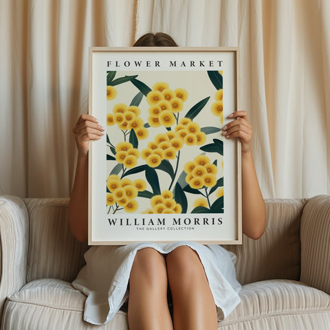 Yellow blossom floral print for a bright and joyful living room
