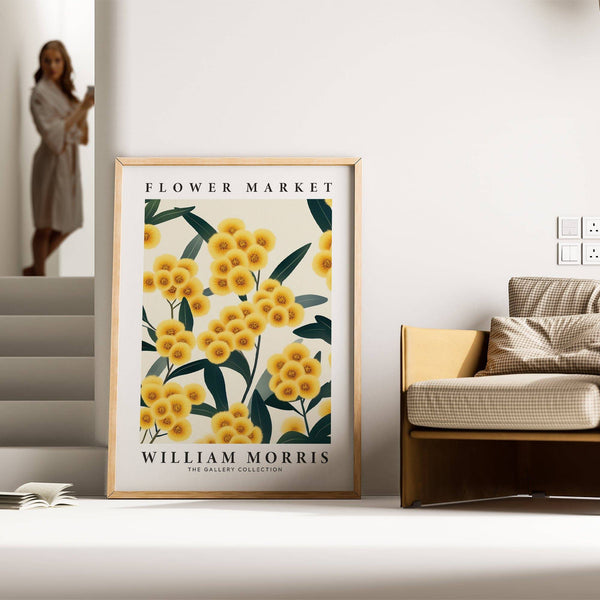 Contemporary yellow flower wall art with rich botanical tones