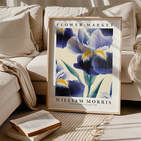 Elegant blue and yellow iris print for living rooms
