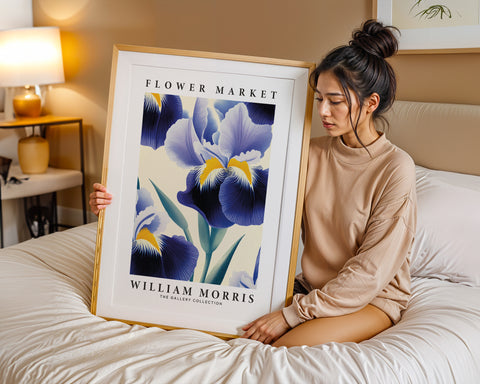 William Morris-style blue floral poster for refined decor
