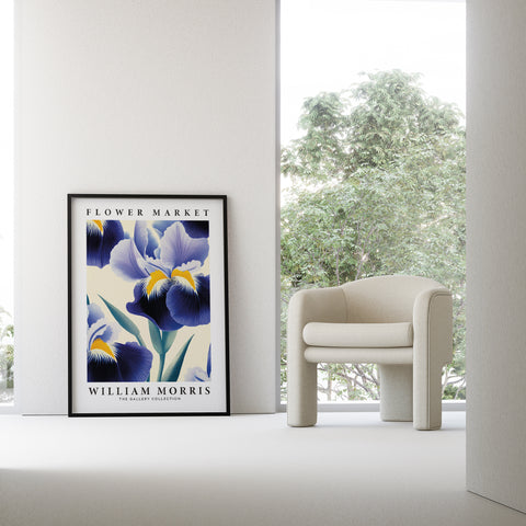 William Morris-inspired blue iris print for elegant interiors
