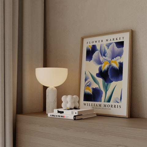 Blue iris wall decor with intricate petal details
