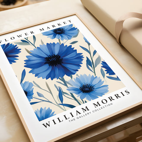 Botanical poster featuring blue cornflowers on premium matte paper
