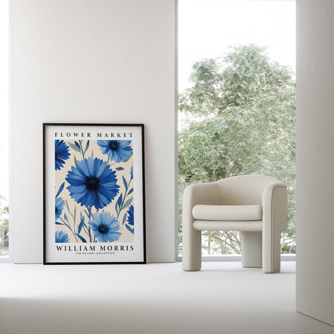 Classic wall art with blue cornflowers and green foliage
