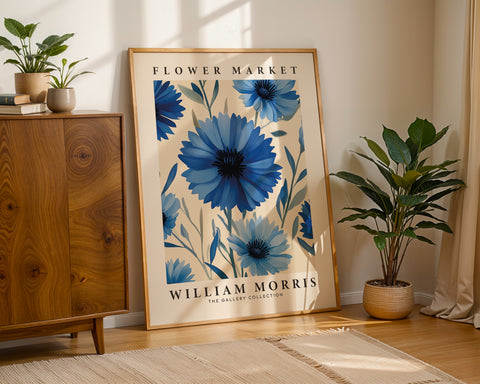 William Morris cornflower artwork with blue flowers
