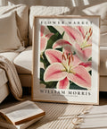 William Morris-style pink floral poster for refined decor
