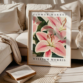 Decorative floral artwork in pink and green lily flower painting art