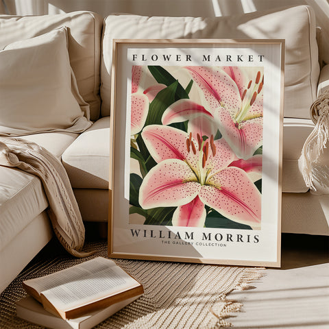 William Morris-style pink floral poster for refined decor
